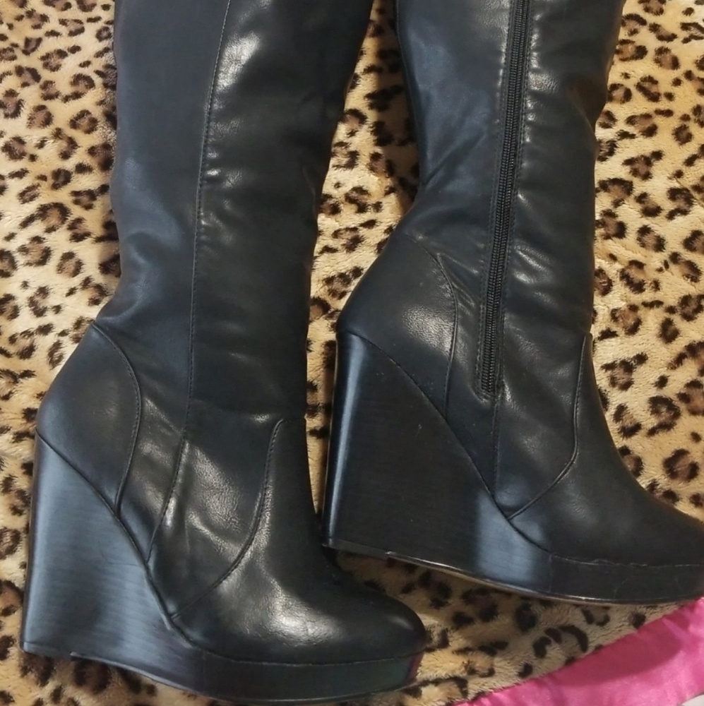 Wedge knee high boots